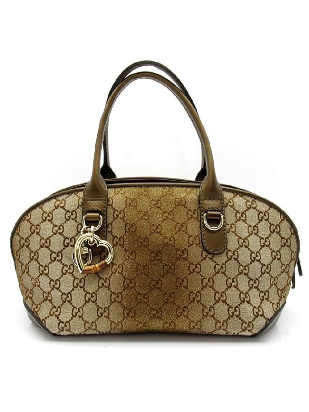 Gucci Heartbit 2-Way Handbag GG Canvas Leather Beige Gold